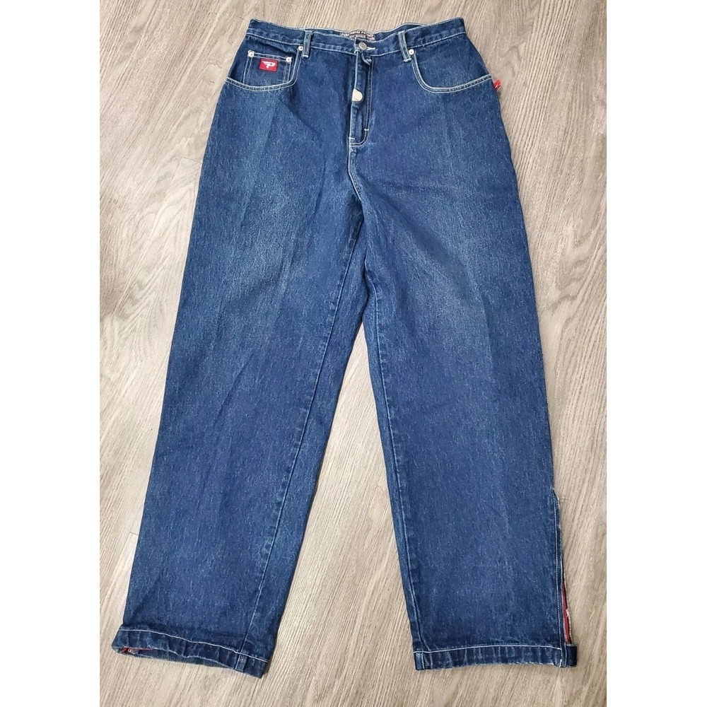 Vintage Pure Playaz Product Jeans Mens 34X33 Blue Baggy Denim Ankle Zip Y2k